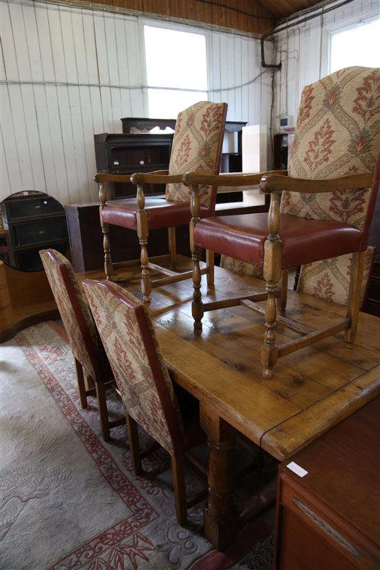 Large oak refectory table & paid of oak elbow chairs & 4 single chairs
